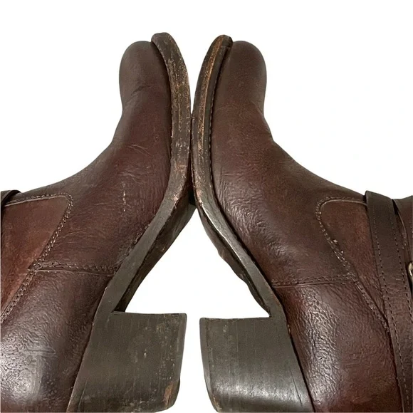 Frye Jane Strappy Dark Brown Knee High Heeled Boots Size 6.5 - Picture 14 of 16